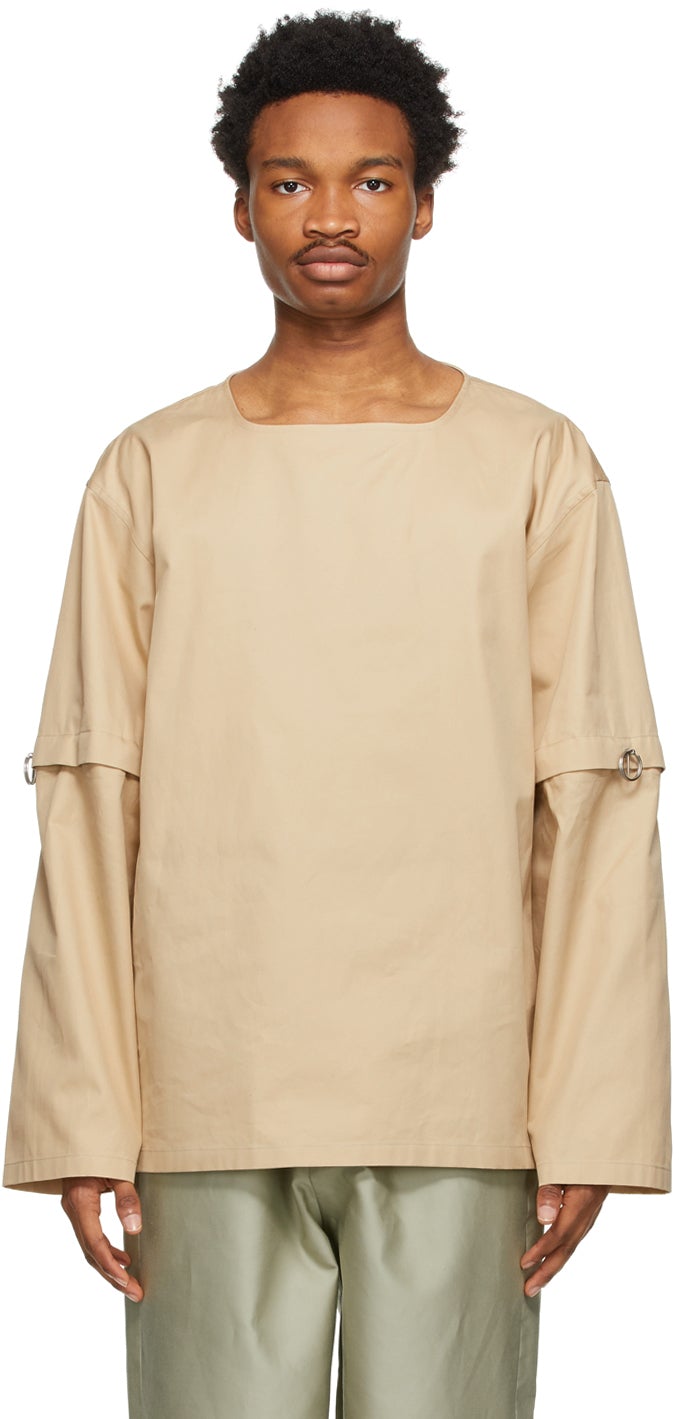 Jil Sander Tan Gabardine Detachable Sleeve Shirt - Chemise à manches détachables de Jil Sander Tan Gabardine - 길 샌더 황갈색 Gabardine 분리형 소매 셔츠