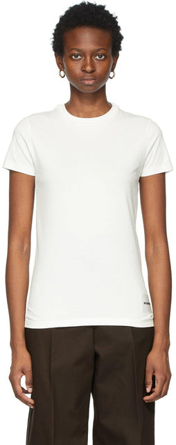 Jil Sander Three-Pack Off-White Logo Patch T-Shirt - T-shirt Jil Sander Trois-Logo Off-White Logo Off-White - 길 샌더 3 팩 오프 화이트 로고 패치 티셔츠