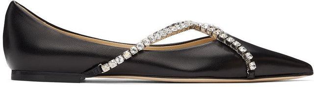 Jimmy Choo Black Leather Genevi Flats - Jimmy Choo Cuir Noir Genevi Appartements - Jimmy Choo 검은 가죽 제네비 아파트