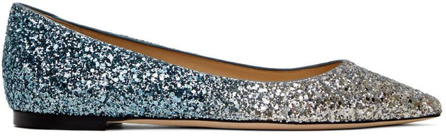 Jimmy Choo Silver Glitter Romy Ballerina Flats - Jimmy Choo Silver Glitter Romy Ballerina appartements - 지미 Choo 실버 반짝이 Romy 발레리나 아파트