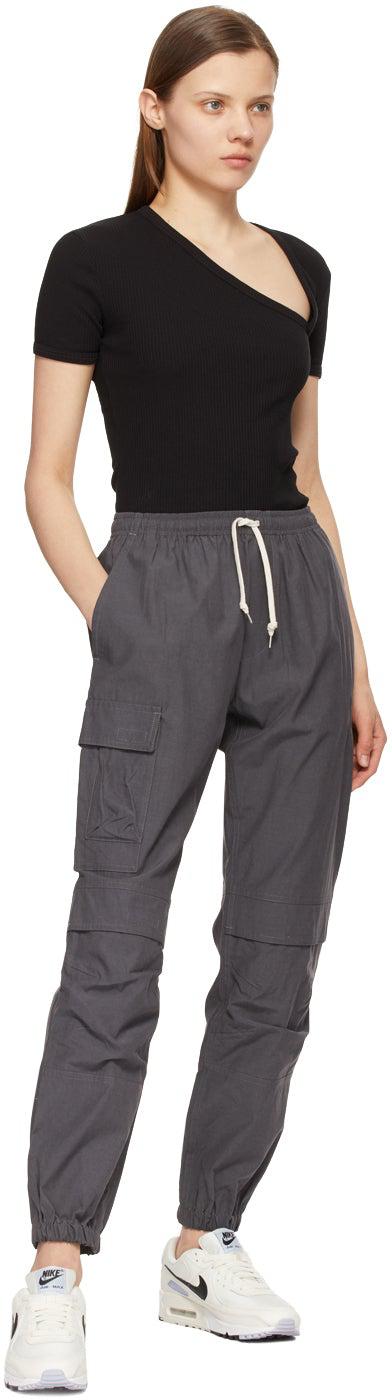 John Elliott Black Cotton Rib Asymmetrical T-Shirt