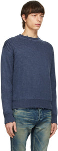 John Elliott Blue Merino Wool Structure Sweater