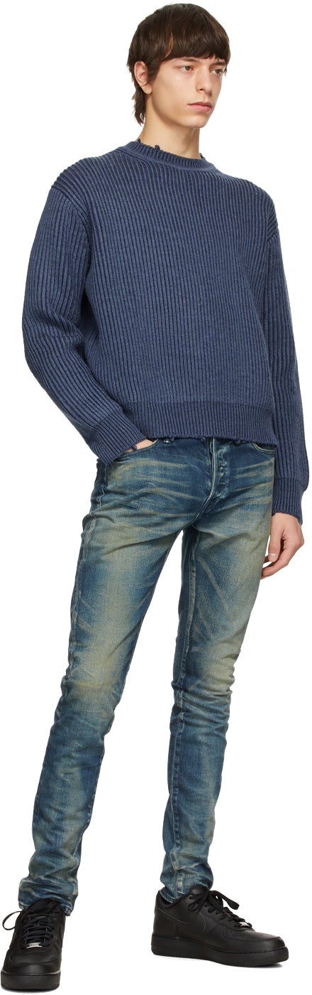 John Elliott Blue Merino Wool Structure Sweater
