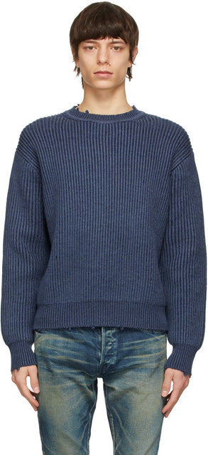 John Elliott Blue Merino Wool Structure Sweater - John Elliott Blue Merino Laine Structure Structure - John Elliott Blue Merino Wool Structure 스웨터