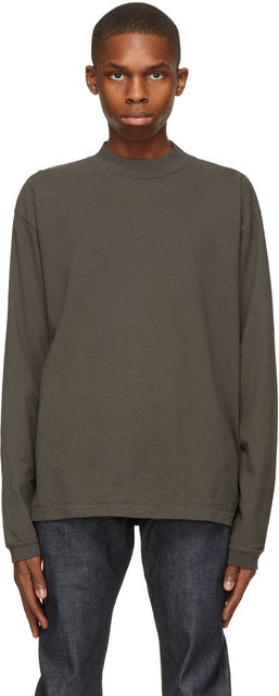 John Elliott Grey 900 Mock Neck Long Sleeve T-Shirt - T-shirt à manches longues à manches longues de John Elliott Grey 900 - 존 엘리엇 그레이 900 모의 목 긴 소매 티셔츠