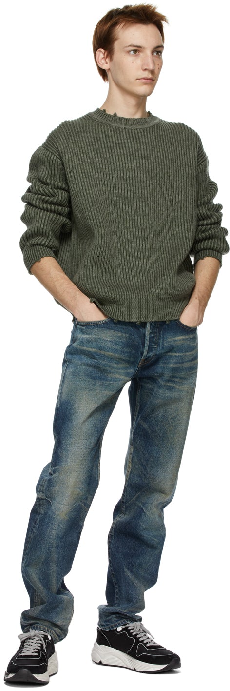 John Elliott Khaki Wool Structure Sweater
