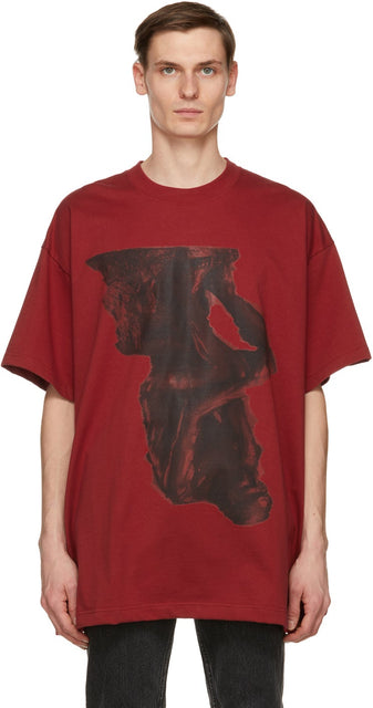 Johnlawrencesullivan Red Oversized Print T-Shirt - T-shirt imprimé surdimensionné rouge Johnlawrfeulivan - johnlawrencesullivan 레드 대형 인쇄 티셔츠