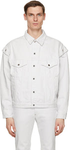 Johnlawrencesullivan White Denim Shoulder Button Jacket - JOHNLAWRELSULLIVAN Veste à bandoulière en denim blanc - johnlawrencesullivan 화이트 데님 어깨 버튼 자켓