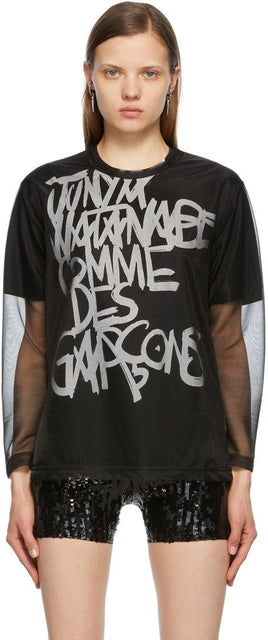 Junya Watanabe Black Mesh Long Sleeve T-Shirt - T-shirt à manches longues en treillis noir Junya Watanabe - Junya Watanabe 블랙 메쉬 긴 소매 티셔츠