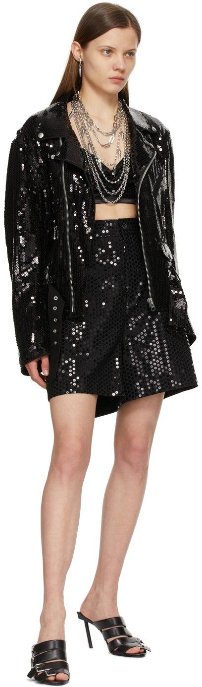 Junya Watanabe Black Wool Sequin Boy Shorts