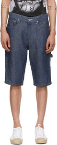 Junya Watanabe Indigo Linen Paneled Shorts - Short lambris de lin d'indigo JUNYA WATANABE - Junya Watanabe Indigo Linen 패널 반바지