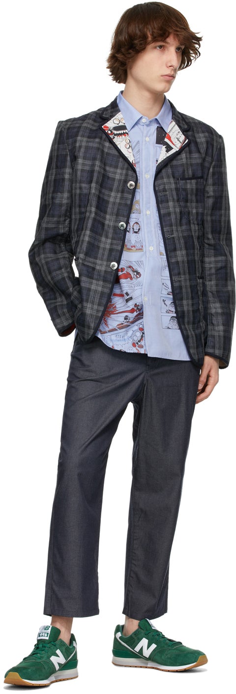 Junya Watanabe Navy Akira Toriyama Edition Linen Check Blazer