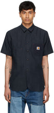 Junya Watanabe Navy Carhartt Edition Garment-Dyed Short Sleeve Shirt - JUNYA WATANABE NAVY CARHARTT EDITION Chemise à manches courtes teintes de vêtement - Junya Watanabe Navy Carhartt Edition 의류 염색 짧은 소매 셔츠