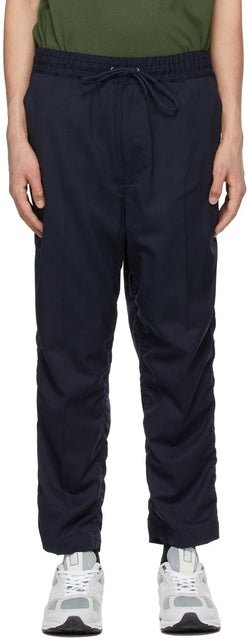 Junya Watanabe Navy Wool Check Trousers - Pantalon de contrôle de laine de laine de la marine Junya Watanabe - Junya Watanabe Navy Wore 검사 바지