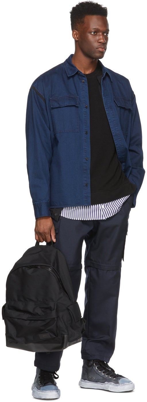 Juun.J Blue Denim Two Pockets Contrast Shirt