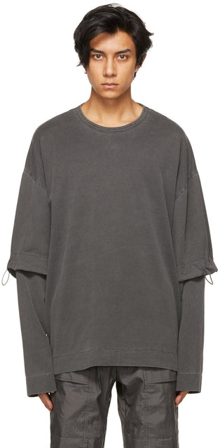 Juun.J Grey Double Sleeve Long Sleeve T-Shirt - T-shirt à manches longues à double manche Juun.J gris - Juun.j 그레이 더블 슬리브 긴 소매 티셔츠
