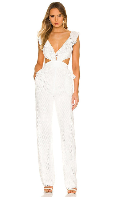 Karina Grimaldi Marigot Eyelet Jumpsuit in White Karina Grimaldi Marigot Eyelet Suit en blanc Karina Grimaldi Marigot Eyelet连身裤穿着白色