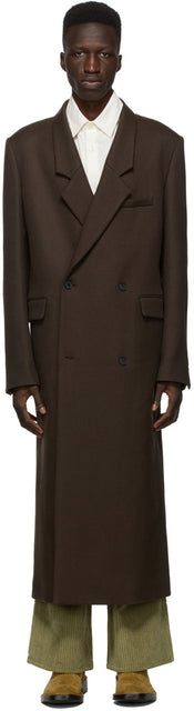 Kenzo Brown Wool Serge Double-Breasted Coat - Kenzo Brown Laine Serge couche double boutonnée - Kenzo Brown Wool Serge Double Breasted Coat.