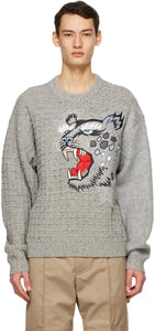 Kenzo Grey Kansai Yamamoto Edition Wool Embroidered Sweater - Kenzo Grey Kansai Yamamoto Edition Pull brodé en laine de laine - Kenzo Gray 간사이 야마모토 에디션 양모 수 놓은 스웨터