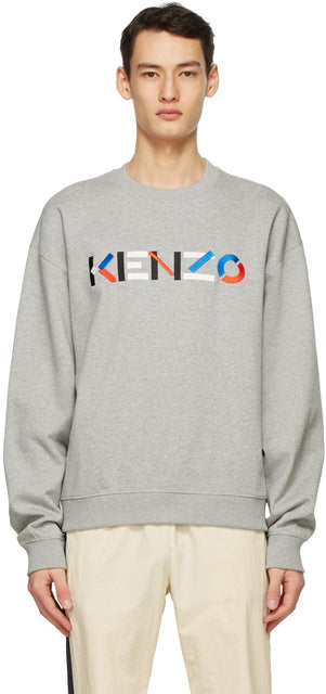 Kenzo Grey Oversized Logo Sweatshirt - Sweat-shirt de logo surdimensionné gris kenzo - 켄조 그레이 대형 로고 스웨터