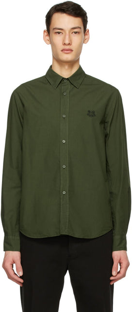 Kenzo Khaki Tiger Crest Shirt - Kenzo Kaki Tiger Crest Chemise - Kenzo Khaki Tiger Crest Shirt.