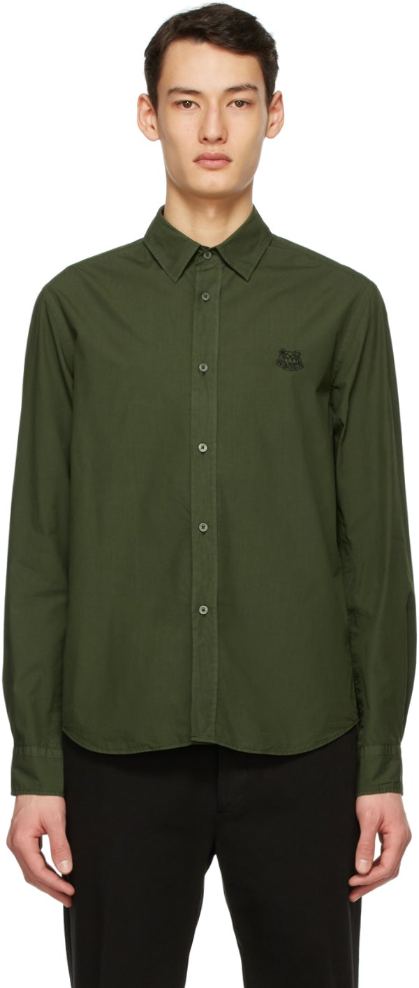 Kenzo Khaki Tiger Crest Shirt - Kenzo Kaki Tiger Crest Chemise - Kenzo Khaki Tiger Crest Shirt.