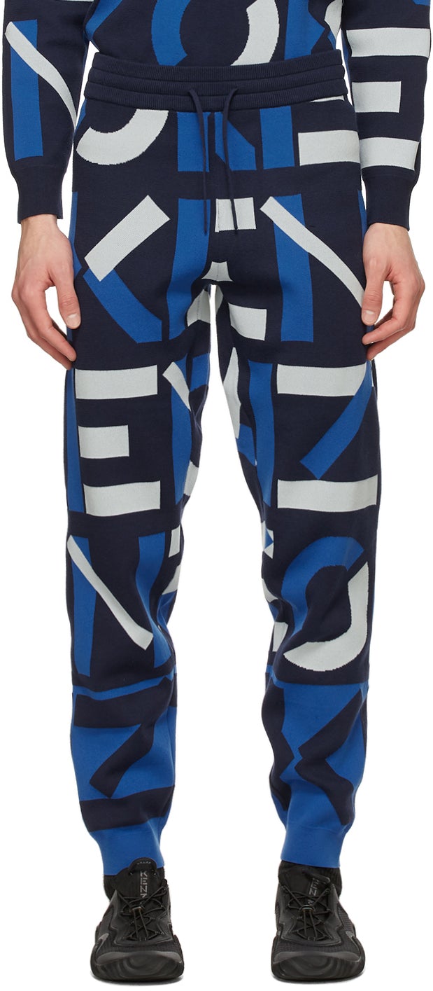 Kenzo Navy Jacquard Monogram Sport Lounge Pants - Pantalon de sport de sport monogramme Kenzo Navy Jacquard - Kenzo 해군 자카드 모노그램 스포츠 라운지 바지