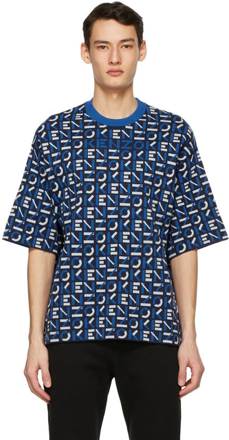 Kenzo Navy Jacquard Monogram Sport T-Shirt - T-shirt Kenzo Navy Jacquard Monogram Sport - Kenzo 해군 자카드 모노그램 스포츠 티셔츠