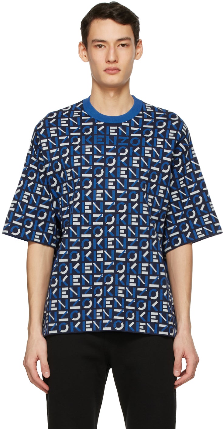 Kenzo Navy Jacquard Monogram Sport T-Shirt - T-shirt Kenzo Navy Jacquard Monogram Sport - Kenzo 해군 자카드 모노그램 스포츠 티셔츠