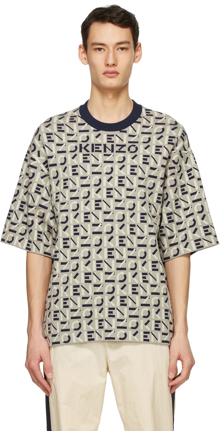 Kenzo Taupe Sport Monogram T-Shirt - Kenzo Taupe Sport Monogram T-shirt - Kenzo Taupe 스포츠 모노그램 티셔츠