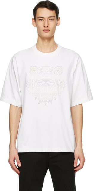 Kenzo White Oversized Gradient Tiger T-Shirt - T-shirt de tigre dégradé surdimensionné blanc kenzo - Kenzo 화이트 대형 그라디언트 타이거 티셔츠