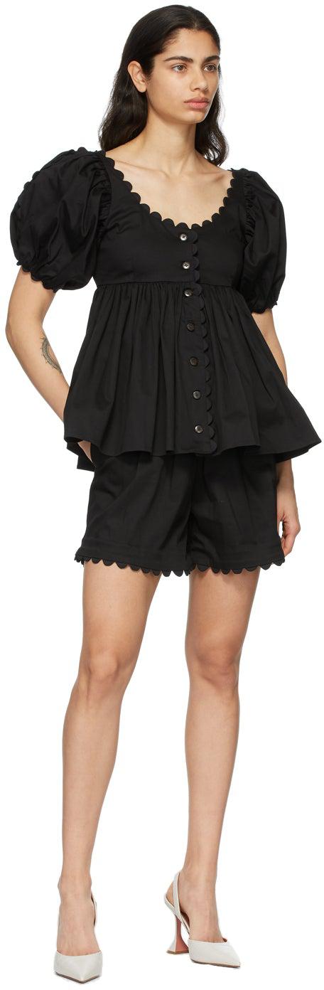 Kika Vargas Black Scalloped Elsie Shorts