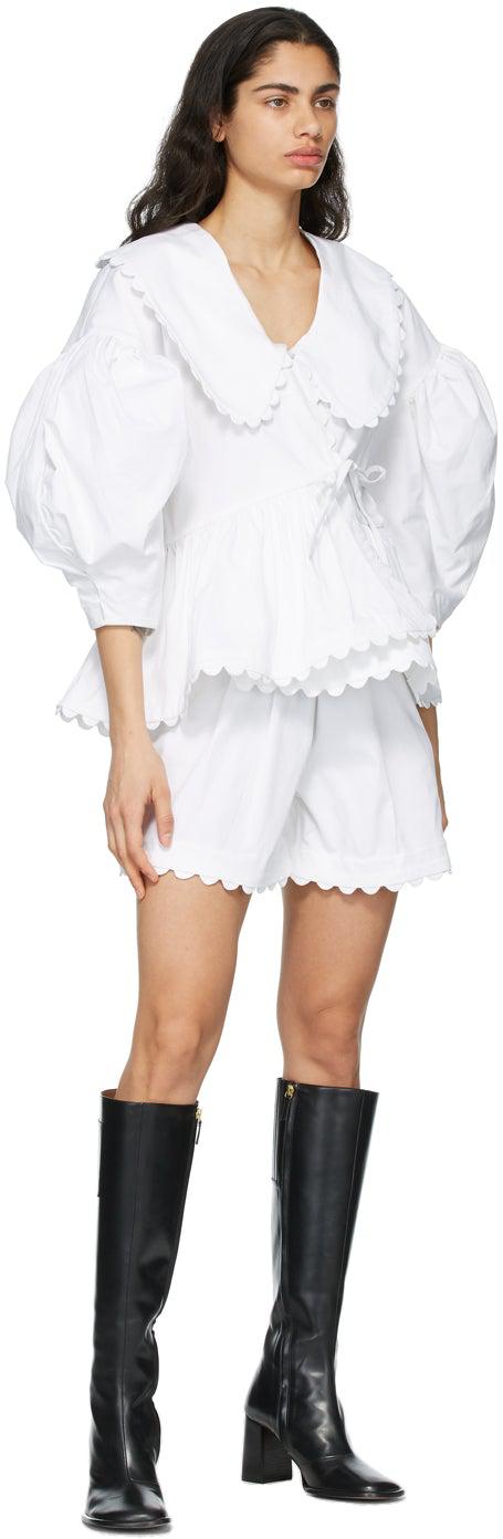 Kika Vargas White Elsie Scalloped Shorts