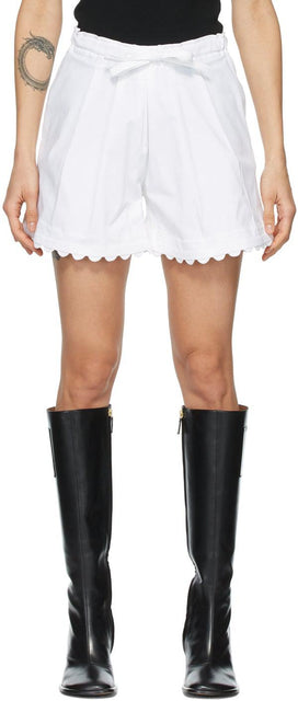 Kika Vargas White Elsie Scalloped Shorts - Kika Vargas Blanc Elsie Scaloped Shorts - Kika Vargas White Elsie Scalloped 반바지
