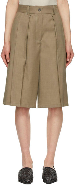 Kim Matin Brown Pleated Shorts - Short plissé marron Kim Matin - 김미 마틴 브라운 주름진 반바지