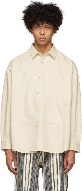 Kuro Off-White Denim Switched Panel Shirt - Chemise de panneau de commutation de denim de kuro blanc cassé - 쿠로 오프 화이트 데님 스위치 패널 셔츠