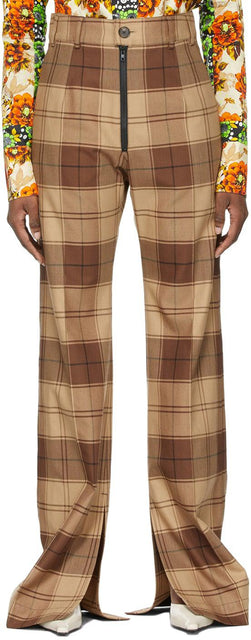 Kwaidan Editions Brown Plaid Trousers - Pantalon Plaid brun des éditions Kwaidan - Kwaidan 에디션 갈색 격자 무늬 바지