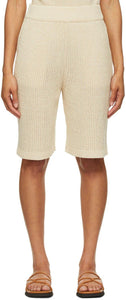 LE17SEPTEMBRE Beige Linen-Blend Rib Kit Shorts - Short de kit de côtelettes en lin beige LE17STEPTTEMBRE - LE17SEPTEMBRE 베이지 리넨 블렌드 리브 키트 반바지