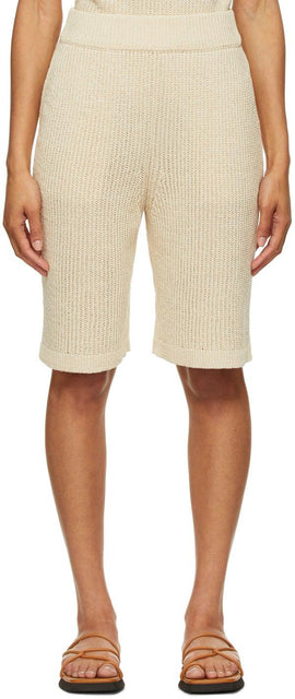 LE17SEPTEMBRE Beige Linen-Blend Rib Kit Shorts - Short de kit de côtelettes en lin beige LE17STEPTTEMBRE - LE17SEPTEMBRE 베이지 리넨 블렌드 리브 키트 반바지