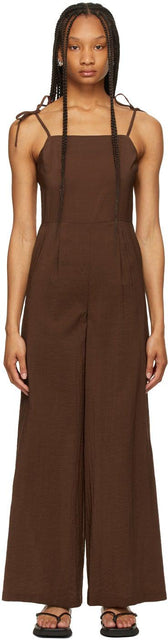 LE17SEPTEMBRE Brown CrÃªpe Sleeveless Jumpsuit - Jumpsuit sans manches de Le17septembre Brown Crêchs - le17septembre brown crÃƒpe 민소매 민소매 suit.
