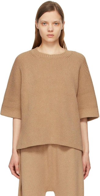 Lauren Manoogian Tan Wide Interlock T-Shirt - T-shirt Lauren Manoogian Tan Large Interlock - Lauren Manoogian Tan 와이드 인터록 T 셔츠
