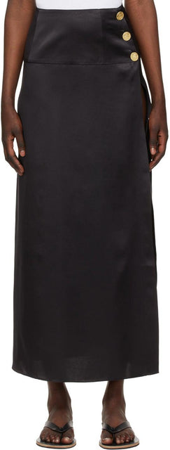 Le Kasha Black Silk Coin Tacheng Skirt - Jupe de tacheng de monnaie de soie noire de Le Kasha - 르 카샤 검은 실크 코인 타커스 스커트