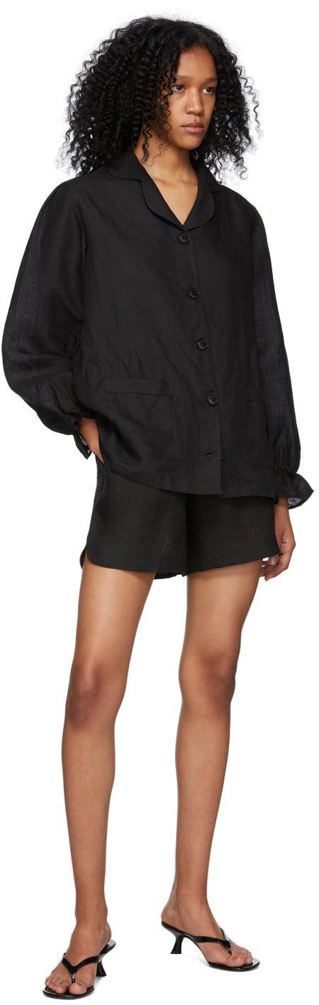Le Petit Trou Black Linen Lucie Shorts