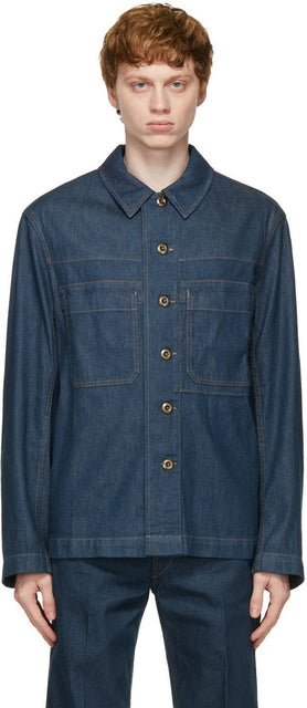 Lemaire Blue Denim Workwear Overshirt Jacket - Lemaire Blue Denim Workwear Verre Veste - lemaire 블루 데님 workwear 오버 셔츠 자켓