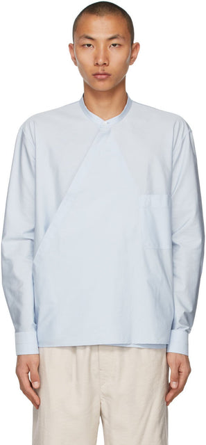 Lemaire Blue Wrapover Shirt - Chemise d'étouffe bleue Lemaire - lemaire 블루 wrapover 셔츠입니다