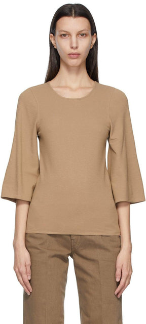 Lemaire Brown CrÃªpe Jersey Three-Quarter Sleeve T-Shirt - T-shirt à manches Trois-quarts de Jersey de Lemaire Brown Crêches - Lemaire Brown Crãpe Jersey 3-Quarter Sleeve T 셔츠