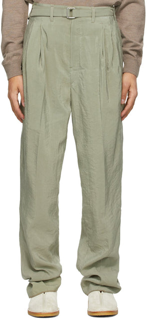 Lemaire Green Silk Loose Trousers - Pantalon lâche de la soie verte Lemaire - lemaire 그린 실크 느슨한 바지