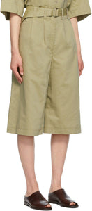 Lemaire Green Silk Pleated Bermuda Shorts