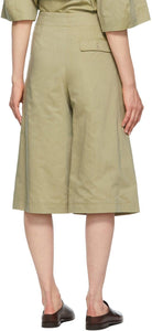Lemaire Green Silk Pleated Bermuda Shorts