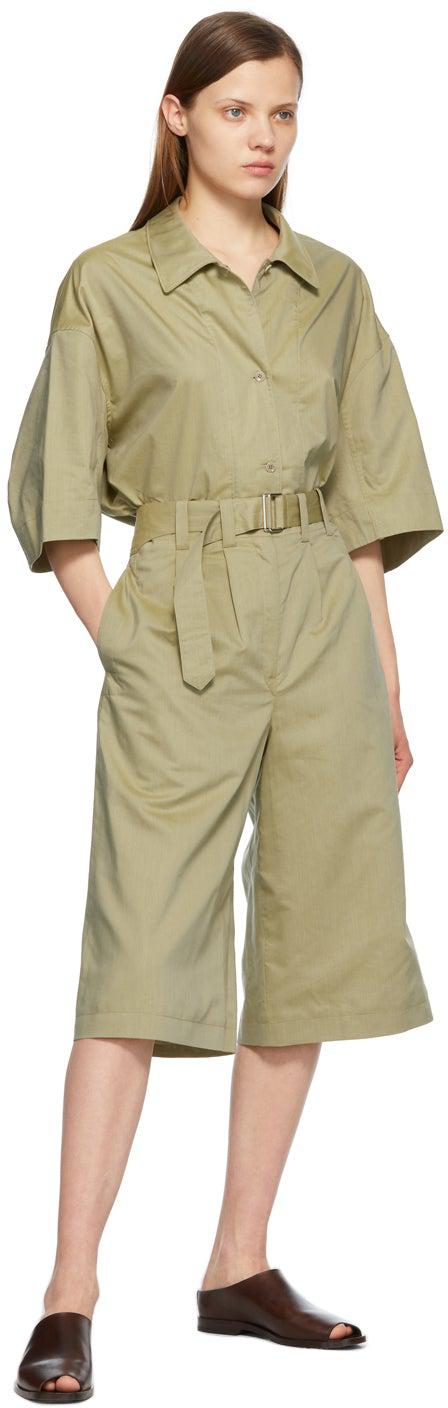 Lemaire Green Silk Pleated Bermuda Shorts